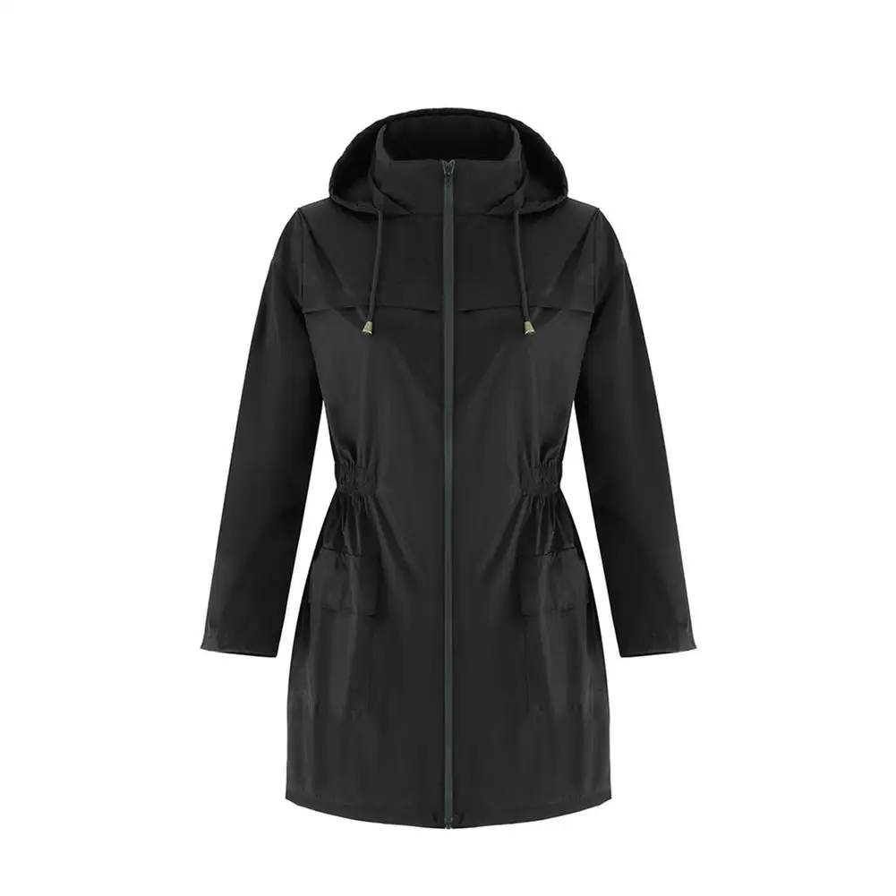 Women Wind Jacket Rain Coat Basic Style Zipper Pockets Long Sleeve Hooded Windbreaker Waterproof Hiking Outdoor Coat 2021 1