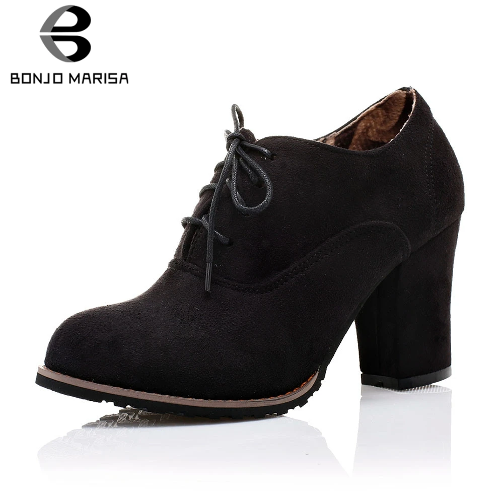 

BONJOMARISA New Plus Size 31-48 Autumn Spring Fashion Ladies High Heels Lace Up Shoes Woman Casual Office Party Pumps Women
