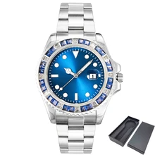 

Iced Out Watch for Men Luxury CZ Diamond Blue Face Quartz Men's Watches Silver Stainless Steel Waterproof Relogio Masculino New