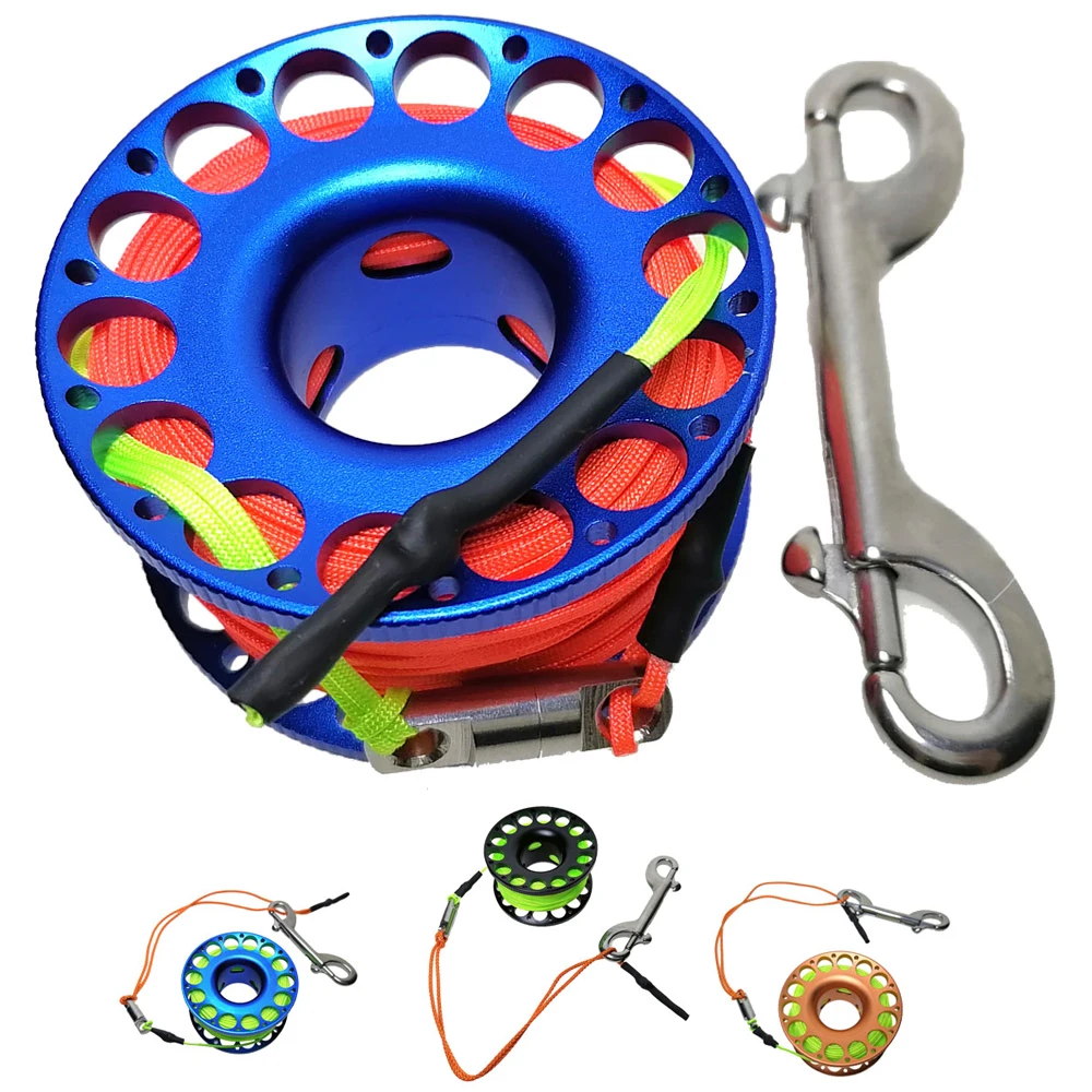 15M 20M 30M Scuba Diving Aluminum Alloy Spool Finger Reel with Stainless Steel double ended hook SMB Equipment Cave Dive | Спорт и