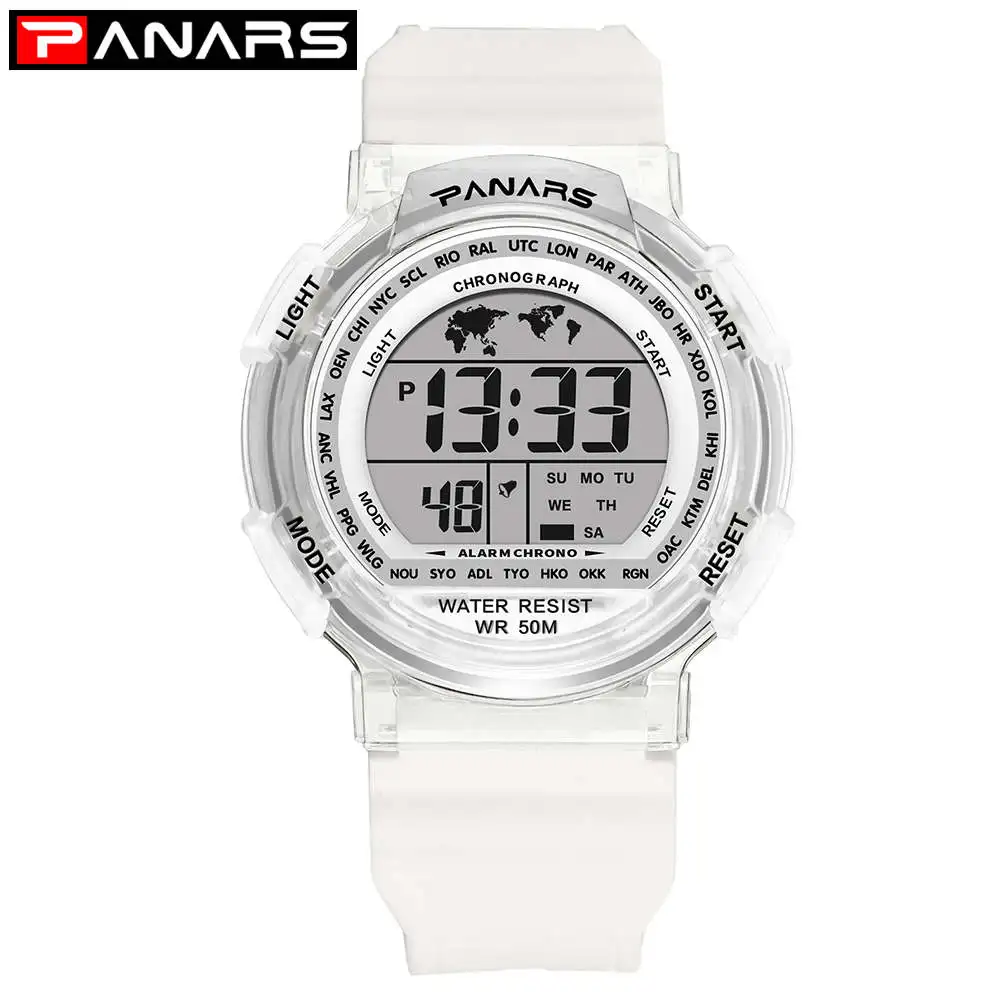 SYNOKE Girls Watches Kids Colorful Light Plastic Repeater Shock Resistant Back Light Stop Watch Plstic Boys Digital Watch - Цвет: White