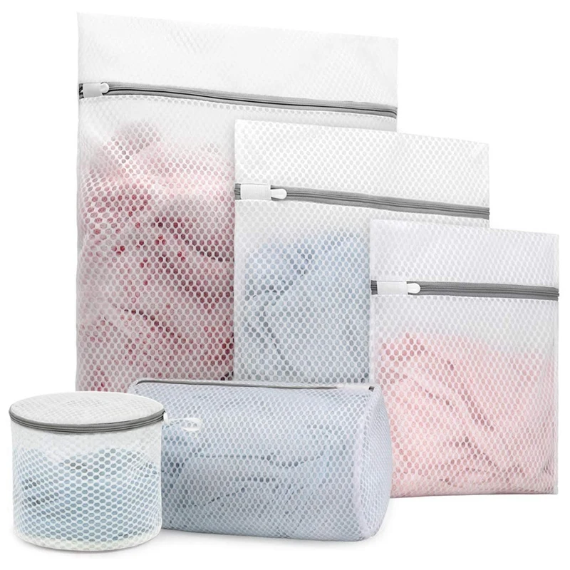 5Pcs Durable Honeycomb Mesh Laundry Bags for Delicates, Heavy Duty Net Fabric Reusable Wash Bag,Travel Storage Bag 