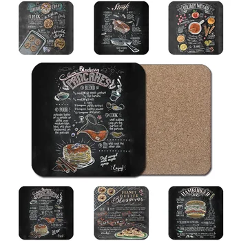 블루 베리 팬케이크 땅콩 버터 꽃 쿠키 햄버거 요리법 나무 패드 음료 영혼 레트로 펍 분필 드로잉 아트 프린트