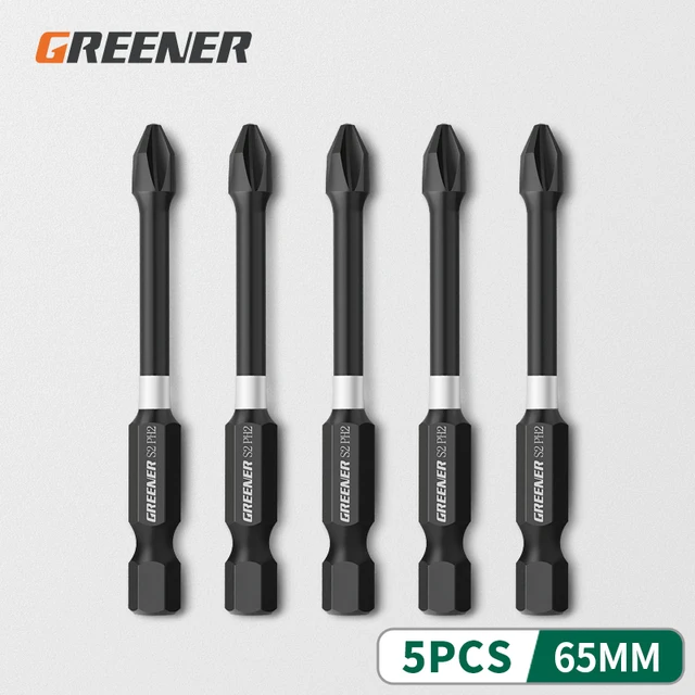 Greener Impact Strong Magnetic Batch Head Cross High Hardness Hand Drill Bit Screw Electric Screwdriver Set 50 65 70 90 150mm 65mm 5pcs