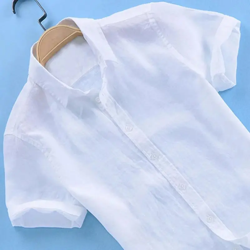 Модные мужские рубашки Camisa Masculina, летние повседневные рубашки с коротким рукавом, однобортная однотонная хлопковая рубашка, мужская рубашка, размер