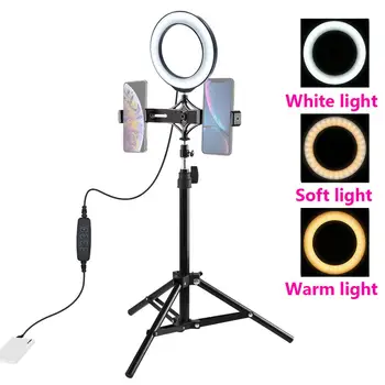 

PULUZ 6.2inch dimmable LED USB Ring photography filllight ABS material dual camera crossbar 70cm tripod stand live broadcast set
