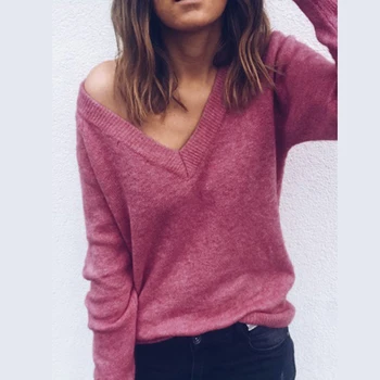 

Casual Winter Autumn Women Sweaters Blouse Ladies Sweater Solid Color V Neck Women Blouses Long Sleeve Pullover Knitted Sweater