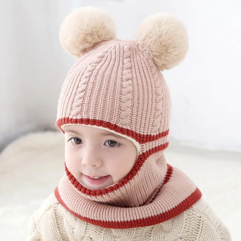 Детская шапка, шапка для девочек, осенне-зимняя теплая шапка для мальчиков, детская непродуваемая вязаная шерстяная шапка, нагрудник, Детский свитер, шапка