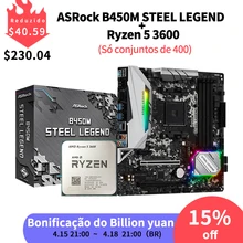 Placa mãe amd ryzen 5 3600 r5 3600 cpu + asrock b450m, aço, lenda, soquete am4, tudo novo, mas sem refrigerador refrigerador,