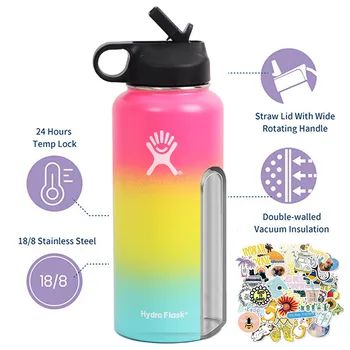 

32Oz/18oz Hydro Flask Water Bottle With 50 PCS Cartoon Simple VSCO Girls Kawaii Stickers to DIY Hydro Flask Sports Water Bottle