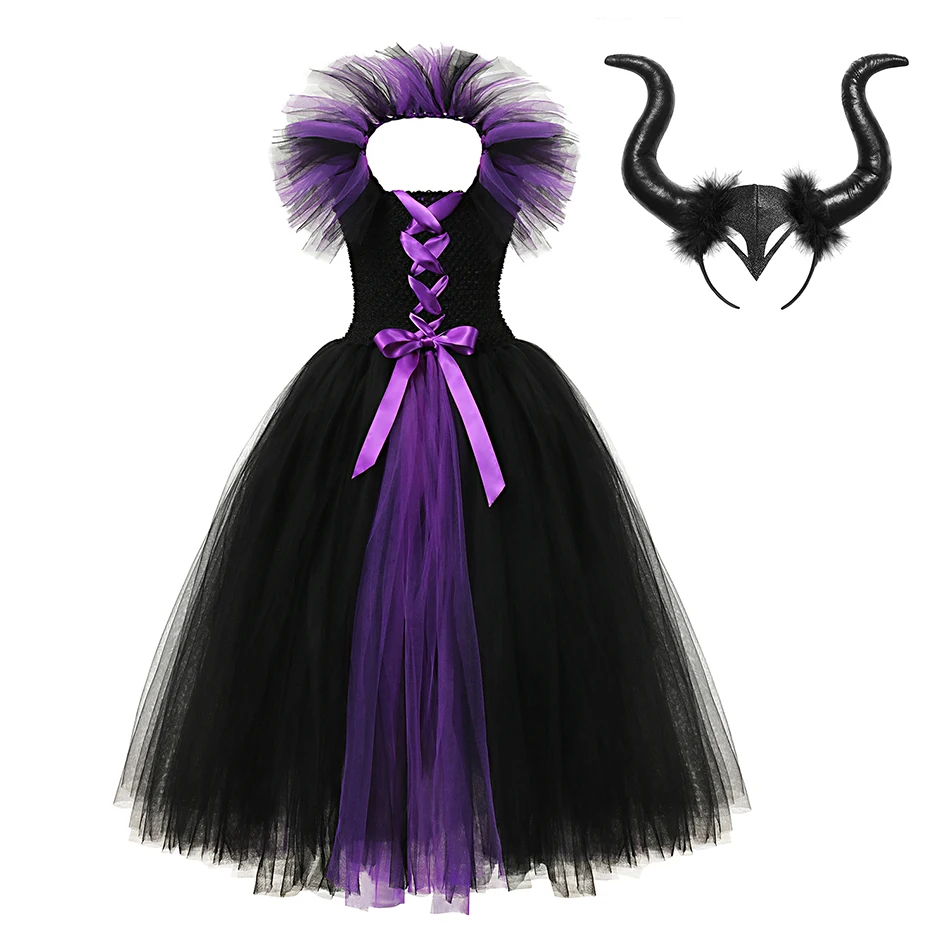 Платье-пачка «злой королевы» для девочек, костюм ведьмы для косплея, детское праздничное бальное платье, детская одежда для ролевых игр