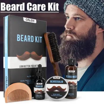 

6 Pcs/set Beard Suit Beard Comb Brush Cream Oil Beard Styling Care Cleaning Kit Brush Mustache Care for Men Grooming Gift