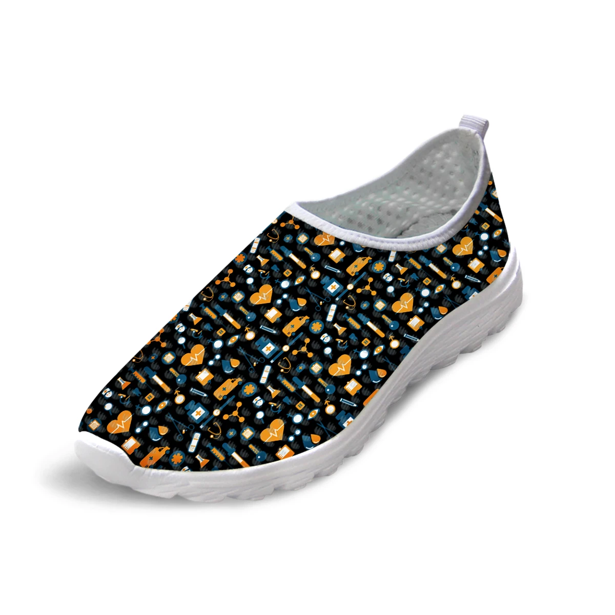 Cute Nursing Medical Tools Print Women 2020 Spring Summer Flats Shoes Cartoon Nurse Woman Beach Loafers Girl Light Mesh Shoes