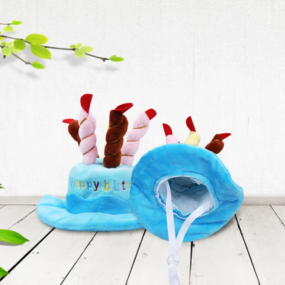 Pet Birthday Hat For Cats And Dogs Puppy Cake Cap With Candles Super Cashmere Fabric Blue (8)