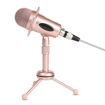 

Pink Condenser Microphone Computer Phone Live Microphone Plug and Play Chat Microphone with Telescopic Stand