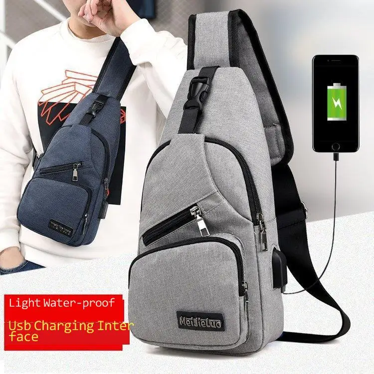 

Chest Bag Men's USB charging chest bag sports canvas chest bag outdoor charging chest bag