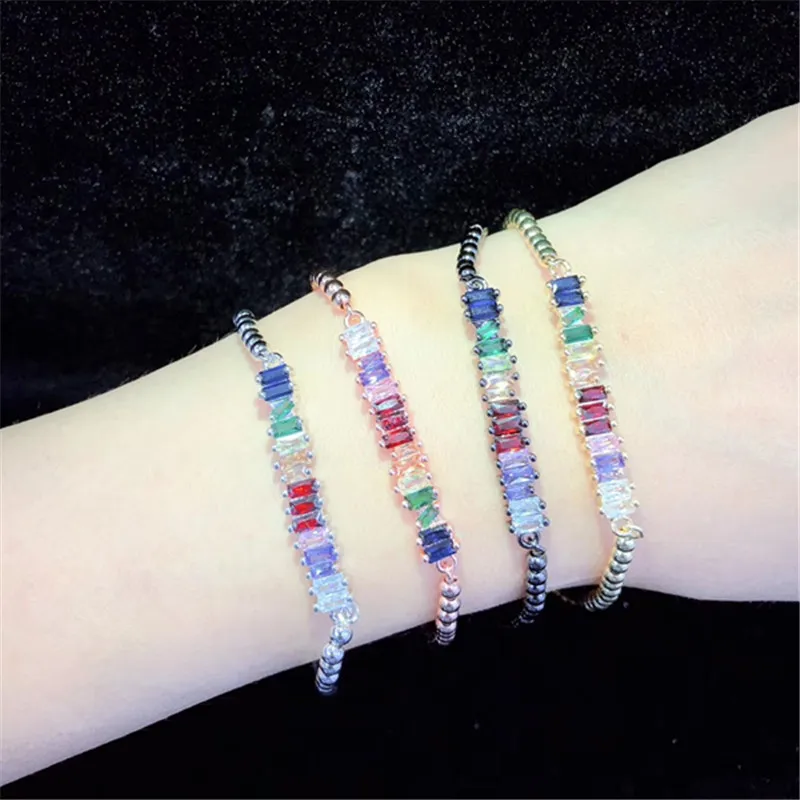 10 шт./лот, разноцветный латунный браслет, Радужный кубический цирконий, регулируемый браслет, модные ювелирные изделия