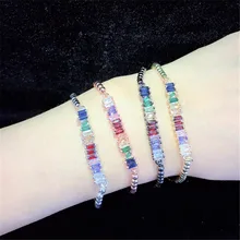 10 шт./лот, разноцветный латунный браслет, Радужный кубический цирконий, регулируемый браслет, модные ювелирные изделия