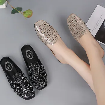 

Women's fashion casual slip on the outdoor slippers crystal Baotou outside wearing hollow flat slippers new listing 2020