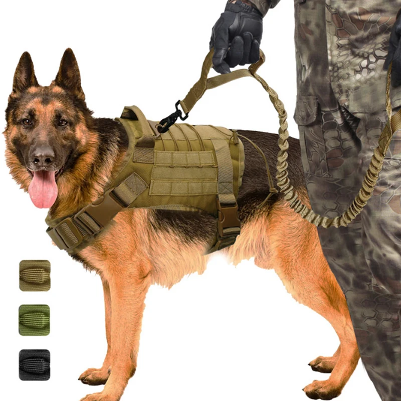 

Tactical Dog Vest Breathable Military Dog Clothes Harness Adjustable Size Training Hunting Molle Dog Vest Harness with Leash
