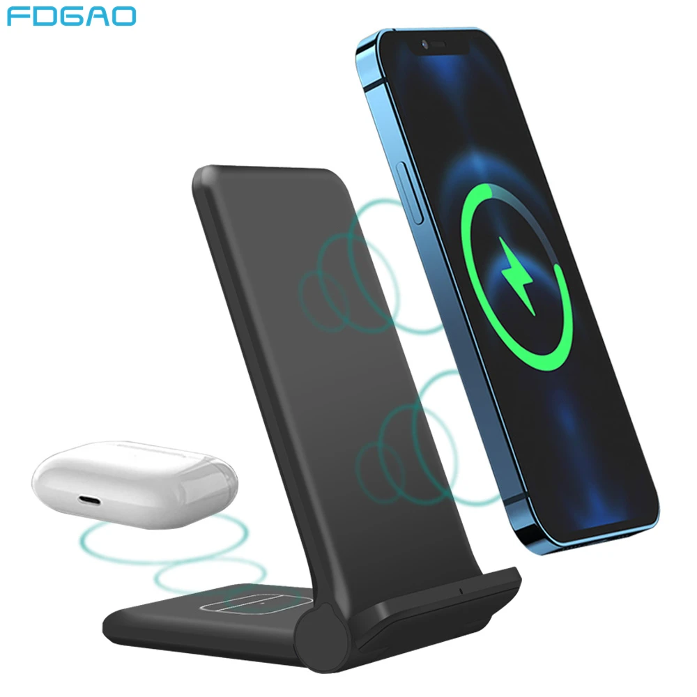 2 in 1 Qi Wireless Charger For iPhone 12 11 8 XS XR Airpods Pro 25W Fast Charging Stand Pad for Samsung S21 S20 S10 Galaxy Buds
