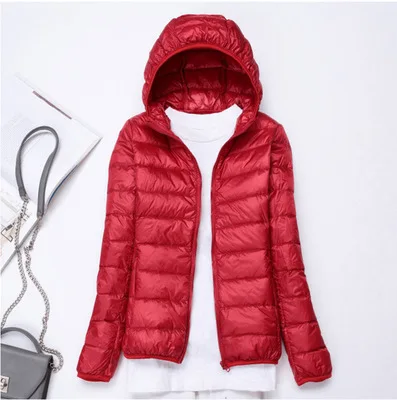 Красивый ультра-светильник, женские пуховики с капюшоном, зимнее пальто с длинным рукавом, теплая тонкая куртка 7XL размера плюс, женская одежда - Цвет: Red  Style 1