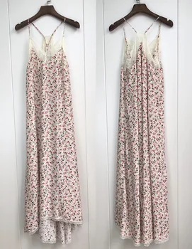 

Pink feelings silk dress sand wash silk stitching lace sexy suspender midi dress