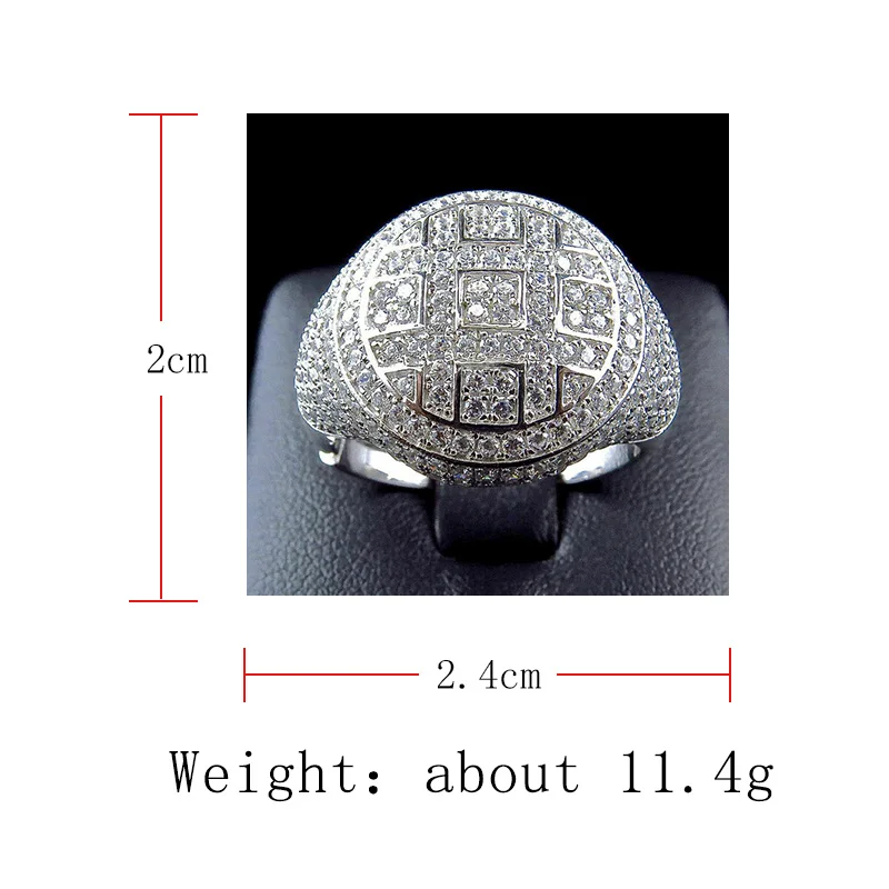Wholesale Trendy Round Rings Male Iced Out Cubic Zircon Crystal Rings for Men Party Jewelry Accessories 2