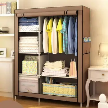 

Foldable Closet Dampproof Fabric Wardrobe Closet Dustproof Storage Organizer With Metal Shelves Clothes Organizer For Home