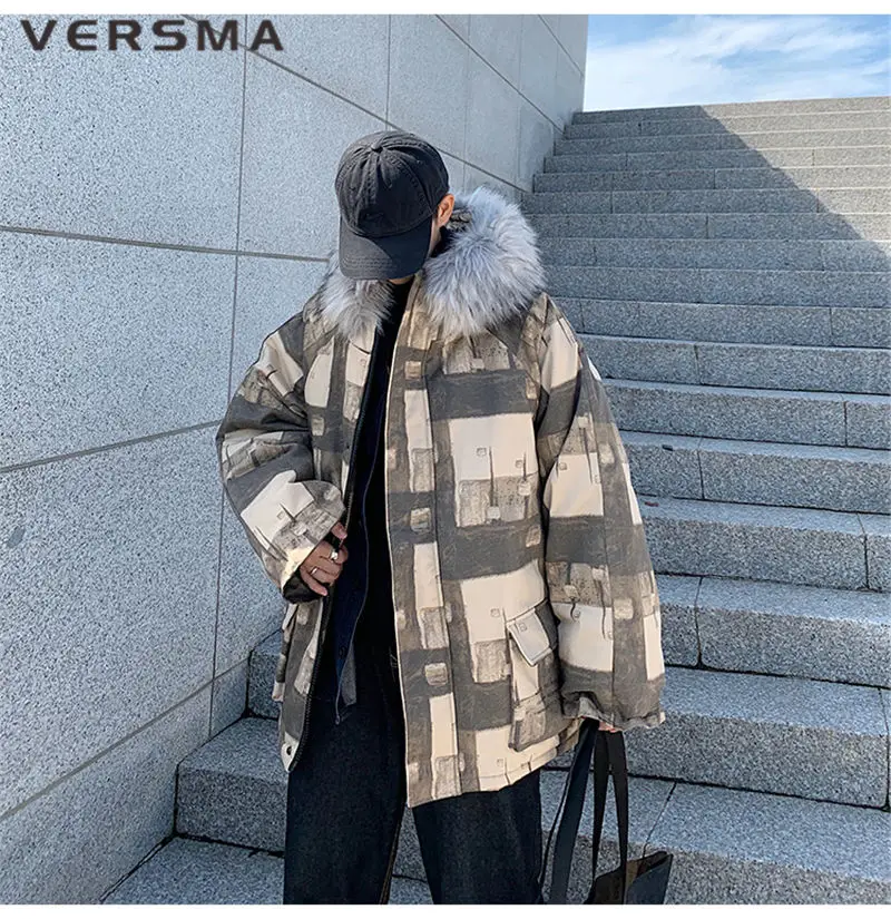 VERSMA, японская винтажная клетчатая Теплая мужская зимняя куртка, пальто, Мужская парка, хип-хоп, Мужская зимняя стеганая куртка, Молодежные куртки, мужские парки