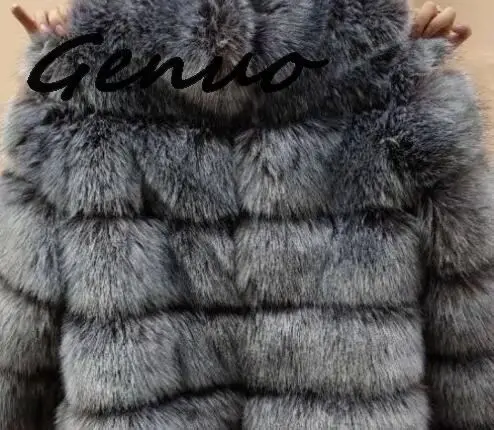 Genuo, новинка, зимнее толстое теплое пальто из искусственного меха для женщин, плюс размер, с капюшоном, длинный рукав, искусственный мех, куртка, Роскошные зимние меховые пальто Bontjas - Цвет: Темно-серый