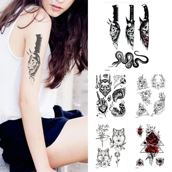 

1Sheet Waterproof Temporary Tattoo,Knife,Monster, Snake, Rose Flower Women Fashion Tattoos Arm Sleeve Fake Tattoo For Girls Kids