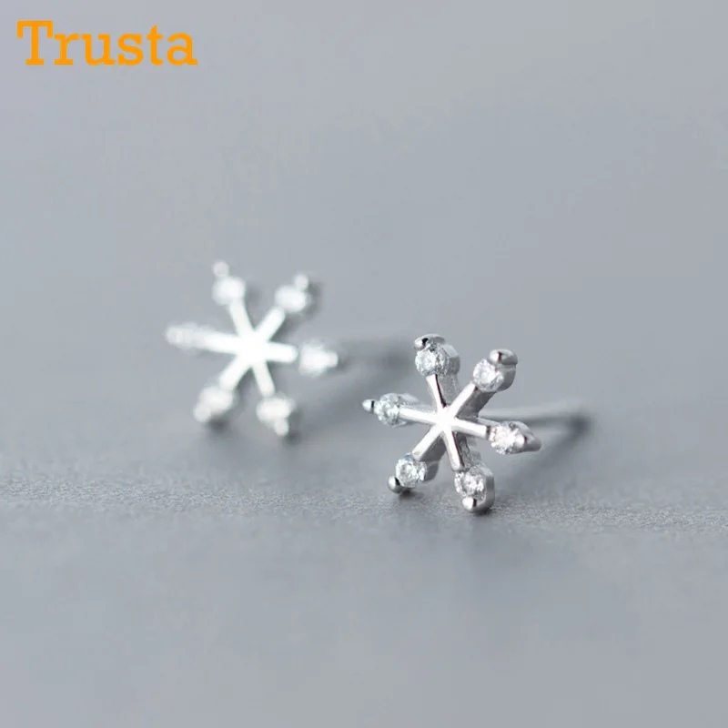 Trusta 925 пробы серебряные Модные женские ювелирные изделия 7 мм X 7 мм снег с серьги-гвоздики из Кубического циркония подарок для девочек Дети Леди DS541