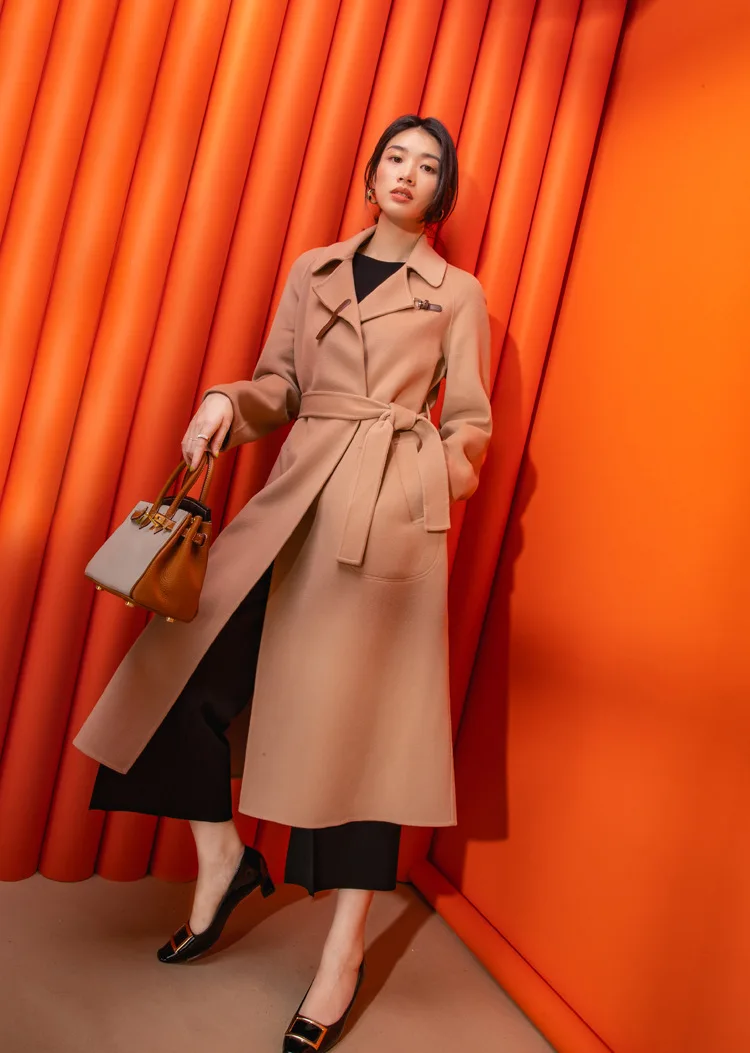 Осень 50%, кашемировое пальто, альпака, теплое зимнее пальто для женщин, длинное шерстяное пальто, офисное женское тонкое пальто, большие размеры