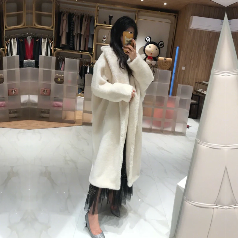 Winter Women Fashion Elegant Faux Lamb Fur Coat Thick Warm Faux Fur Overcoat XHSD-434 - Цвет: White