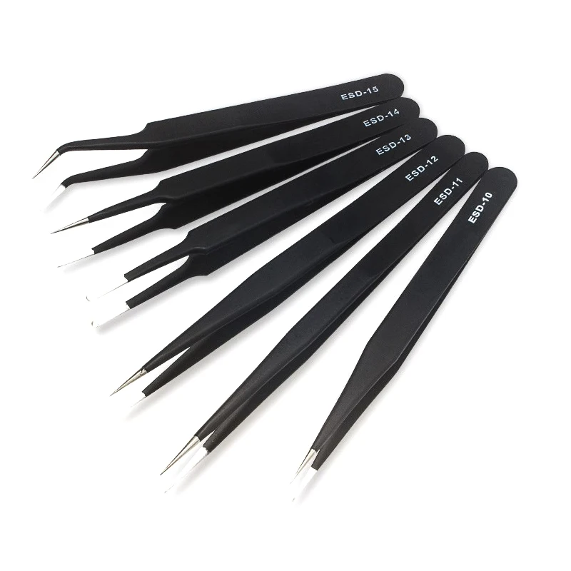 

6 model metal anti-static bending straight tip tweezers precision welding electronic ESD tweezers for soldering smd tool set