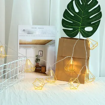 

10Led Wrought Iron Metal Simple Industrial Wind Polygon Decoration Copper Wire String Led Light String Geometric Hexagon