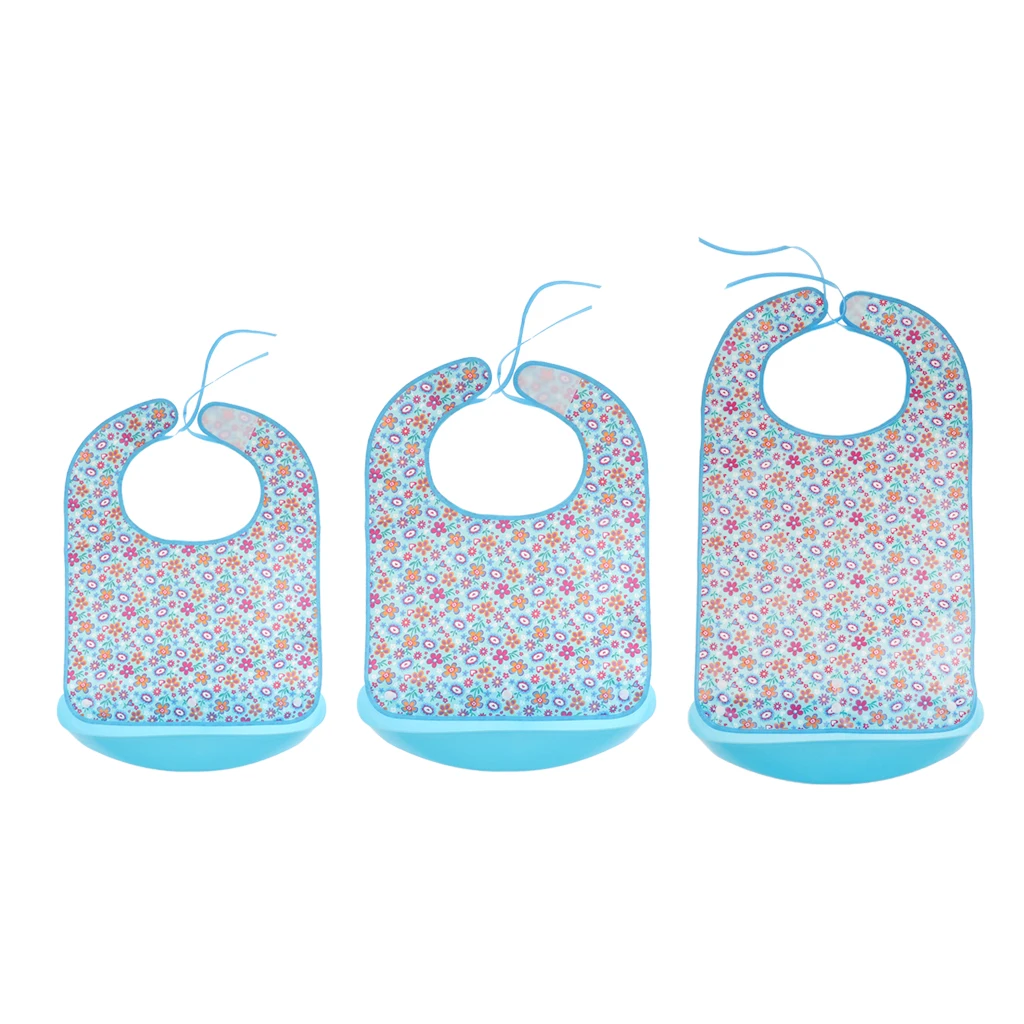 

3pcs Large Waterproof Washable Adult Mealtime Bib Apron Clothing Protector for Elders Disabilities Patients