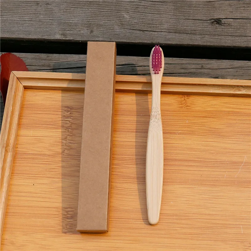 5 шт./компл. детские мягкие волокна экологически дерево Зубная щётка бамбук Зубная щётка деревянная ручка зубная щетка отбеливание инструмент для ухода за полостью рта - Цвет: Фиолетовый