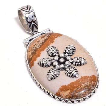 

Genuine Picture Jasper Pendant Silver Overlay over Copper , Hand made Women Jewelry gift , P8933