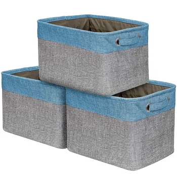 

Basket Set [3-Pack] - Rectangular Fabric Collapsible Organizer Bin Box with Carry Handles for Linens, Towels, Clothes