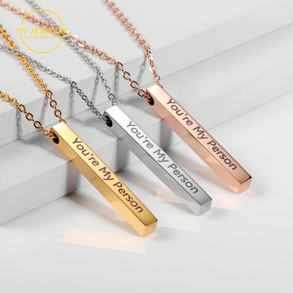 Collar de barra personalizado con nombre para mujer, collar grabado 4 caras, joyería de acero inoxidable dorado para regalo de novia|Personalizado Collares| - AliExpress