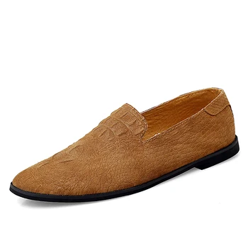 

Crocodile Embossing Genuine Leather Loafers Mens Casual Dress Shoes Noble Stylish Italian Man Shoe Vintage British Flats Quality