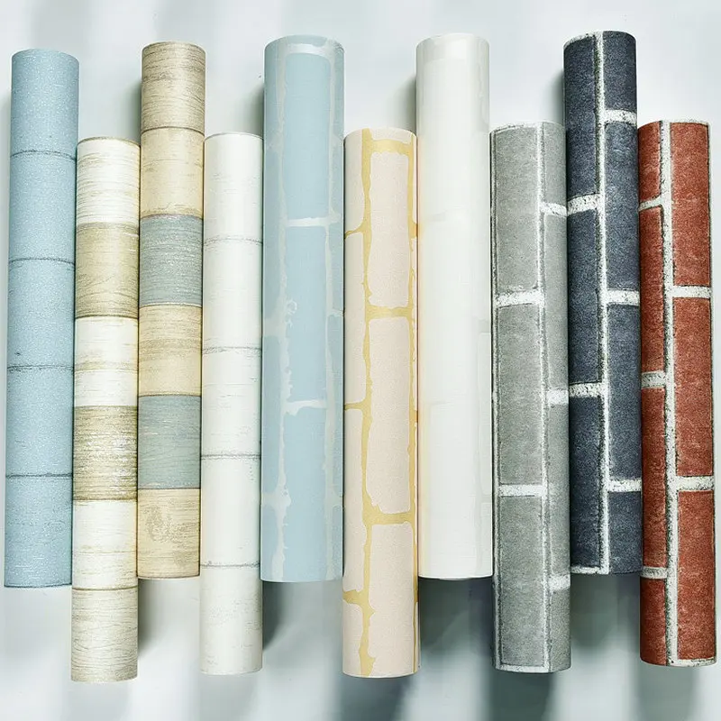 

Mediterranean Brick Pattern Wood Grain Wallpaper Retro Chinese Style 3D Non-woven Wallpaper Clothing Store TV Backdrop Wholesale