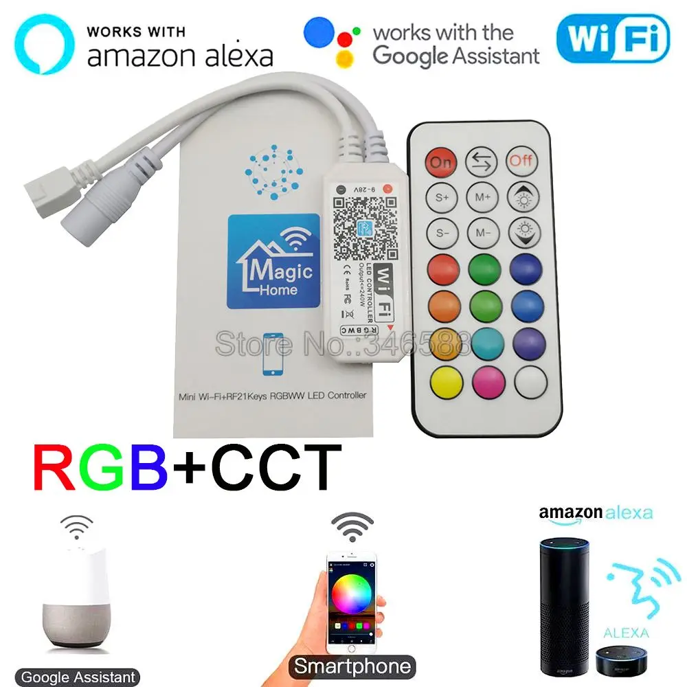 Magic Home Mini WiFi RGBWC контроллер 12 в 24 в 21 ключ RF пульт дистанционного управления/APP/Alexa Google Home Голосовое управление для RGB+ CCT светодиодный в полоску