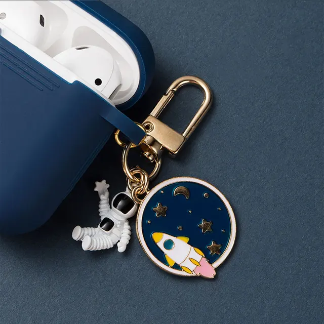 Cosmic Astronaut Spaceman Silicone Case for Apple AirPods 1 2 Case with Keychain Wireless Earphone Case Accessories Cover Box deep blue