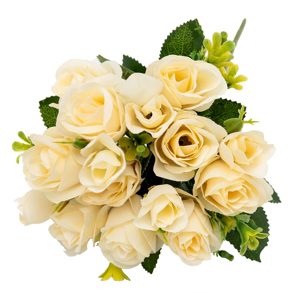 15 головок Маленькие розы, искусственные цветы букет шелковые искусственные цветы украшения отель балкон Свадебный домашний стол композиция - Цвет: White