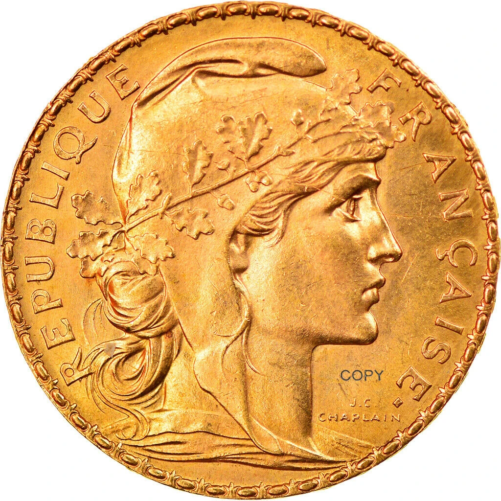 Valeur Pièce 20 Francs Or 1908 Coq Et Marianne Réplique de pièce de monnaie en laiton, France 1908, 20 Francs, Marianne coq,  troisième république | AliExpress