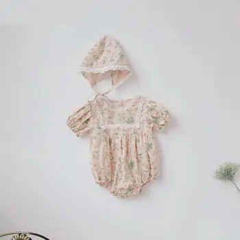 

Korean Style Toddler Girl Summer Vintage Bodysuit Floral Pattern Kids Girls Short Sleeve Jumpsuit Baby Fashion Clothes 0-24M