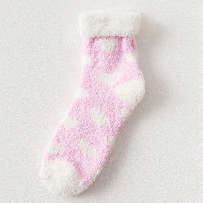 Карамельные теплые милые зимние повседневные женские носки с сердечками пушистые теплые махровые носки короткие милые хлопковые носки для женщин - Цвет: PK